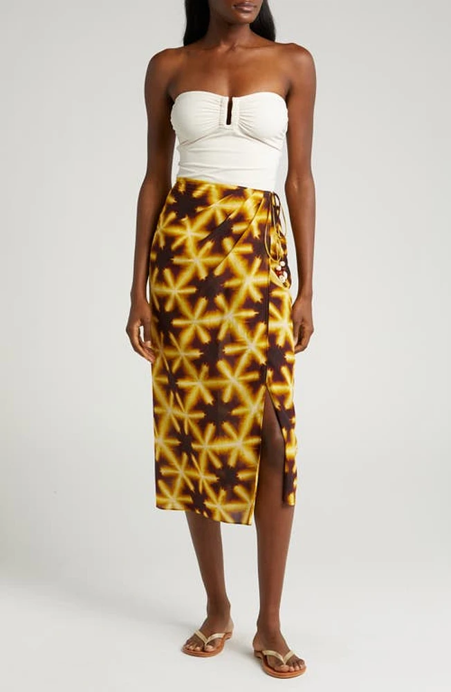 Ulla Johnson Anya Bleach Dye Cotton Blend Cover-Up Wrap Skirt in Amber at Nordstrom