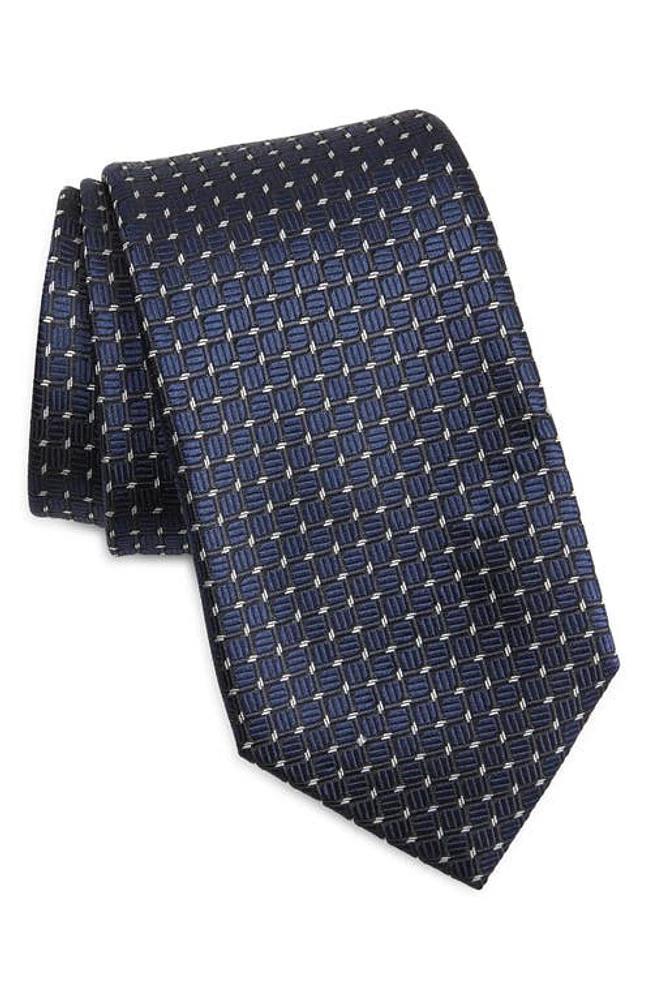 ZEGNA TIES Cinque Pieghe Geometric Silk Tie in Navy at Nordstrom