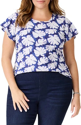 NZT by NIC+ZOE Shadow Palm Flutter Sleeve T-Shirt Blue Multi at Nordstrom,