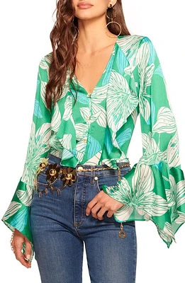 Ramy Brook Savanna Floral Trumpet Sleeve Shirt Sea Green Lily Print at Nordstrom,