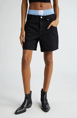 Alexander Wang Prestyled Boxer Waist Loose Fit Denim Shorts Washed Black at Nordstrom,