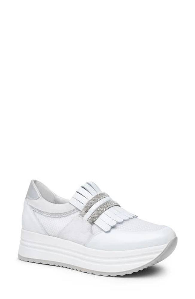 NeroGiardini Kiltie Fringe Platform Sneaker White at Nordstrom,