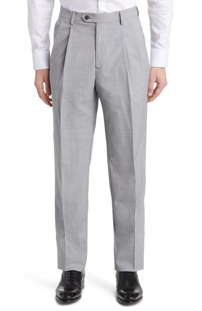 Berle Pleated Tropical Weight Wool Dress Pants Light Grey at Nordstrom,