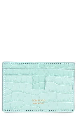 TOM FORD Croc Embossed Money Clip Card Holder in Turquoise at Nordstrom