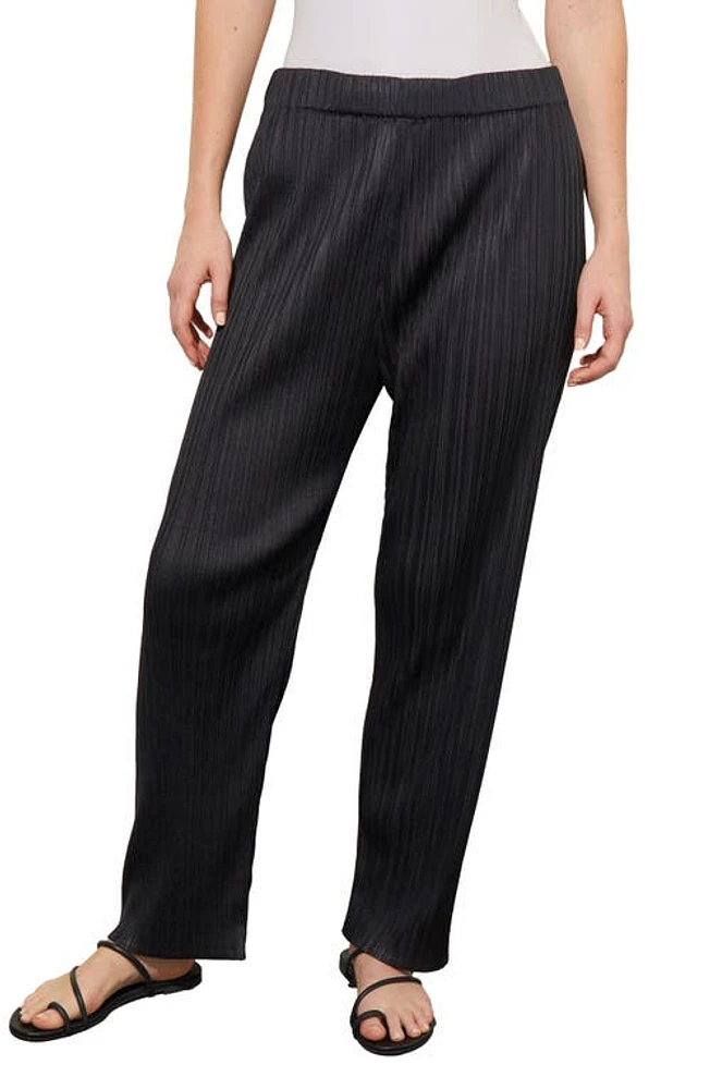 Ming Wang Plissé Wide Leg Pants Black Solid at Nordstrom,