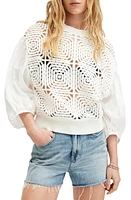 AllSaints Sol Mixed Media Lace Top Chalk White at Nordstrom,