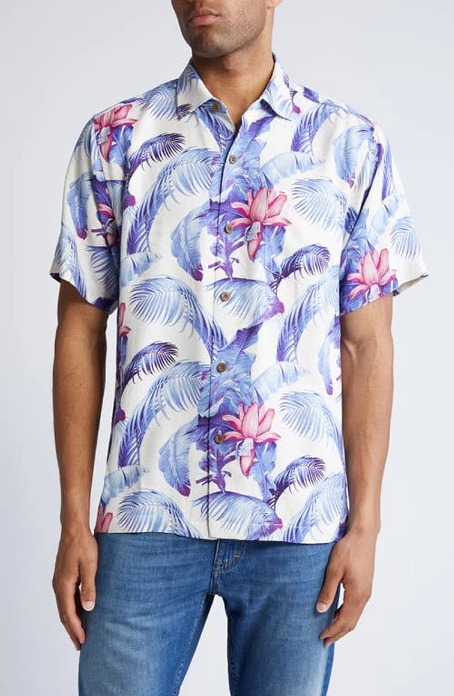 Tommy Bahama Orchid Botanic Print Short Sleeve Silk Button-Up Shirt at Nordstrom,