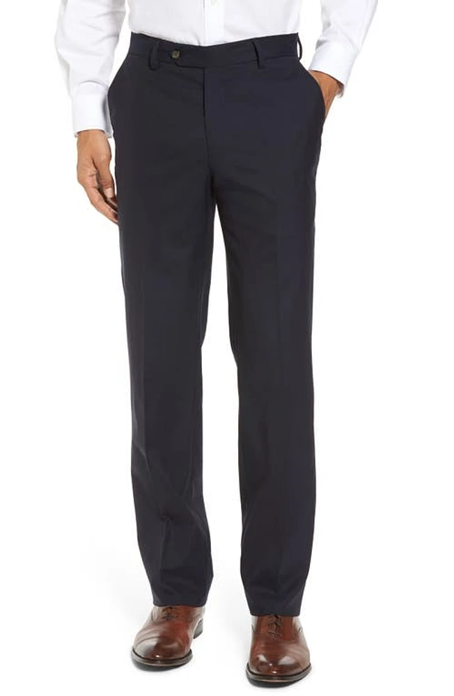 Berle Flat Front Stretch Solid Wool Trousers Navy at Nordstrom,