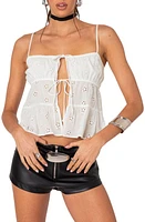 EDIKTED Chelsea Tie Front Eyelet Camisole White at Nordstrom,