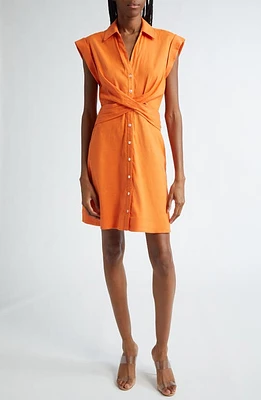 Veronica Beard Nagano Linen Blend Mini Shirtdress Orange at Nordstrom,