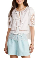 vineyard vines Eyelet Tie Front Cotton Top White Cap at Nordstrom,