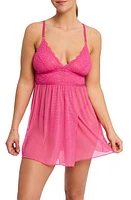 Fleur'T Flirty Sheer Chemise & Thong Set Watermelon at Nordstrom,