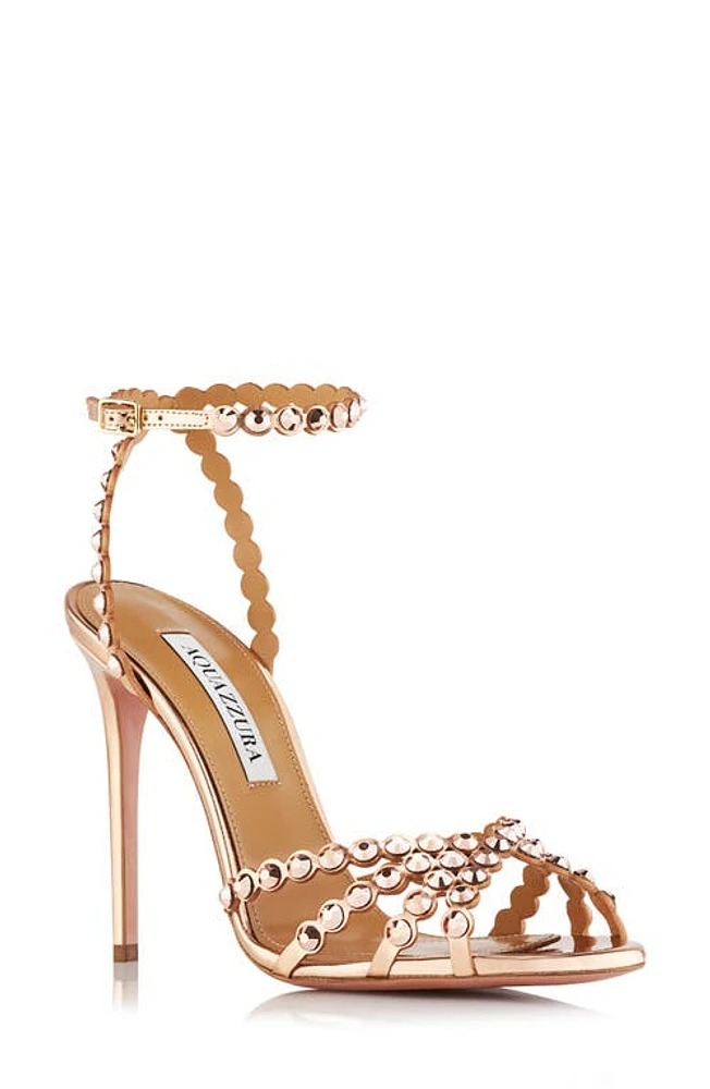 Aquazzura Tequila Crystal Ankle Strap Sandal Rose Gold at Nordstrom,