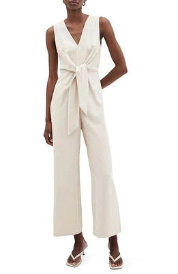 MANGO Ali Twist Sleeveless Crepe Jumpsuit Light Beige at Nordstrom,