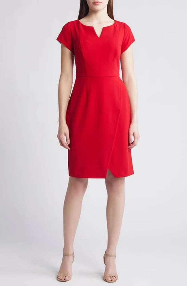 Connected Apparel Notched Sheath Dress Apple Red at Nordstrom,