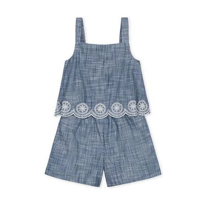 Hope & Henry Girls' Organic Faux Tank Scallop Edge Chambray Romper, Kids Embroidery at Nordstrom,