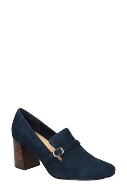 Bella Vita Ashton Block Heel Buckle Strap Pump Navy Suede Leather at Nordstrom,