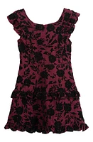 Zac Posen Kids' Flocked Floral Ruffle Party Dress in Crimson at Nordstrom, Size 10