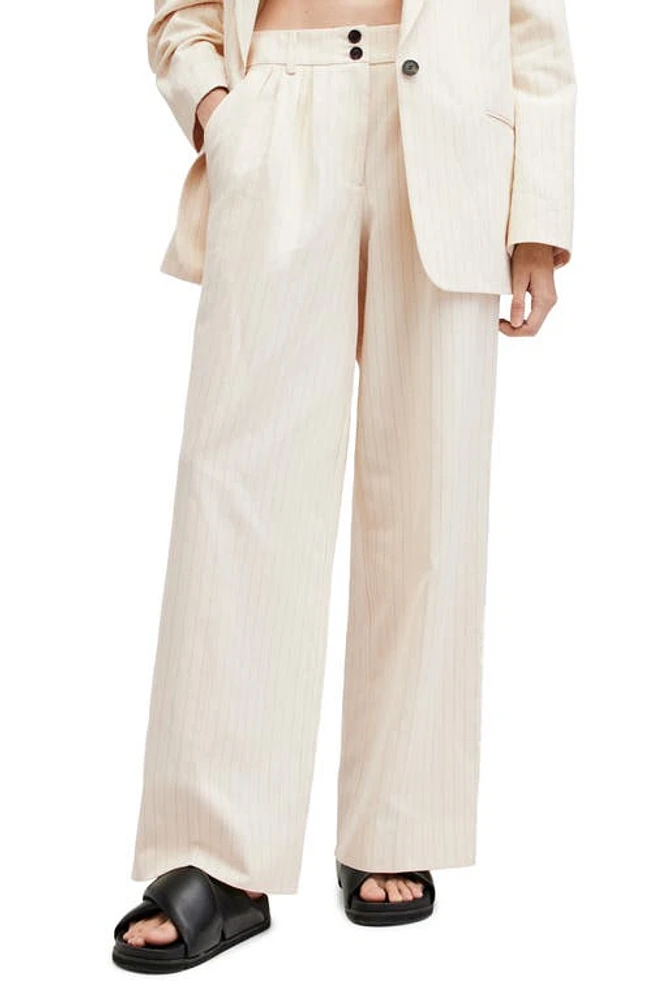 AllSaints Payton Pinstripe Wide Leg Pants Ivory White at Nordstrom, Us