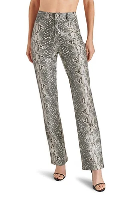 Steve Madden Loren Embossed Snakeskin Print Faux Leather Straight Leg Pants in Black/Ivory at Nordstrom, Size 26