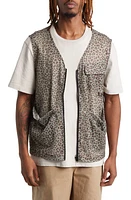 CHECKS Leopard Print Mesh Zip-Up Vest Olive at Nordstrom,