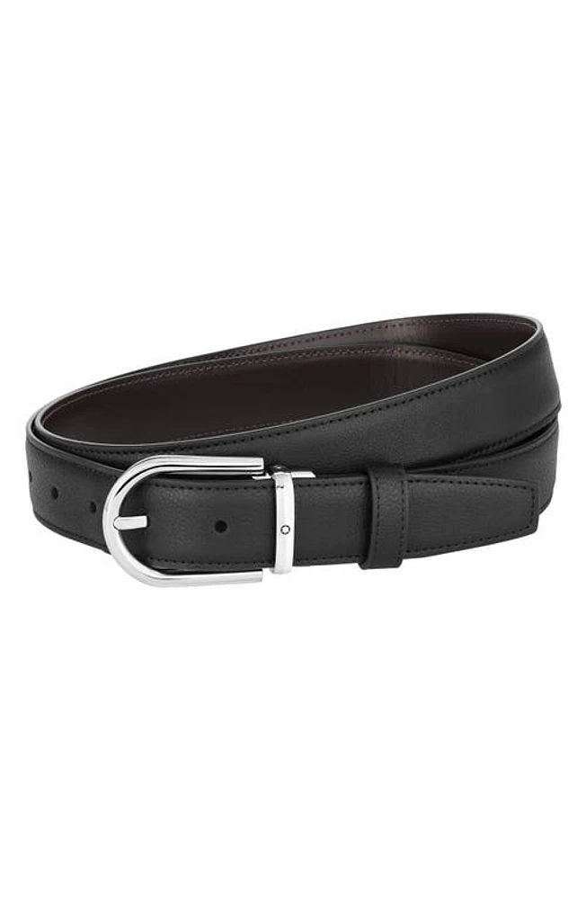 Montblanc Reversible Horseshoe Buckle Calfskin Leather Belt in Black Brown at Nordstrom