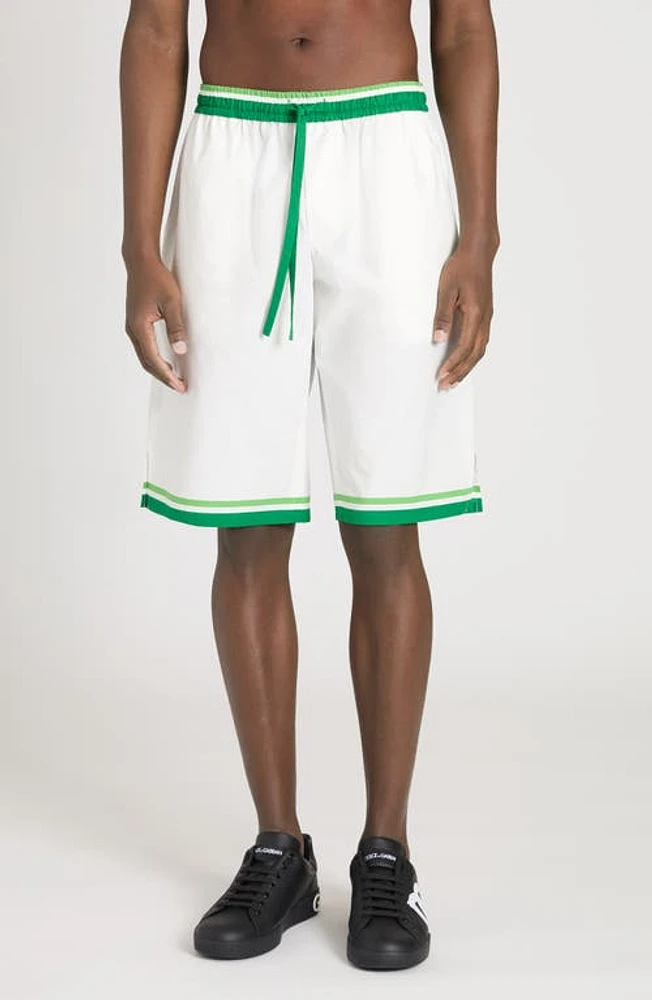 Dolce & Gabbana Majolica Cotton Poplin Drawstring Shorts White/Maiolica Verde at Nordstrom, Us