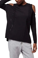 Topshop Cold Shoulder Pointelle Pullover in Black at Nordstrom, Size 8 Us