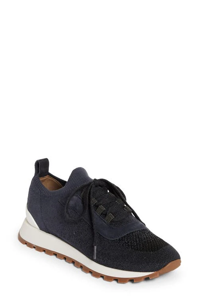 Brunello Cucinelli Monili Knit Lace-Up Sneaker C8901 Night Sky at Nordstrom,