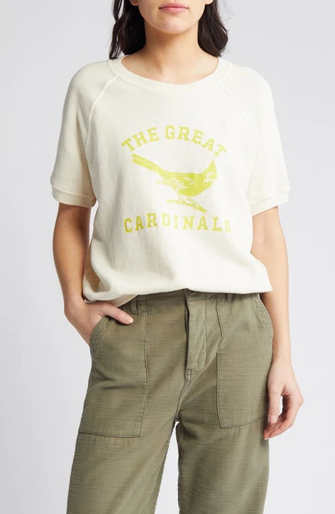 THE GREAT. Cardinal Graphic Short Sleeve Cotton Sweatshirt Washed White at Nordstrom,