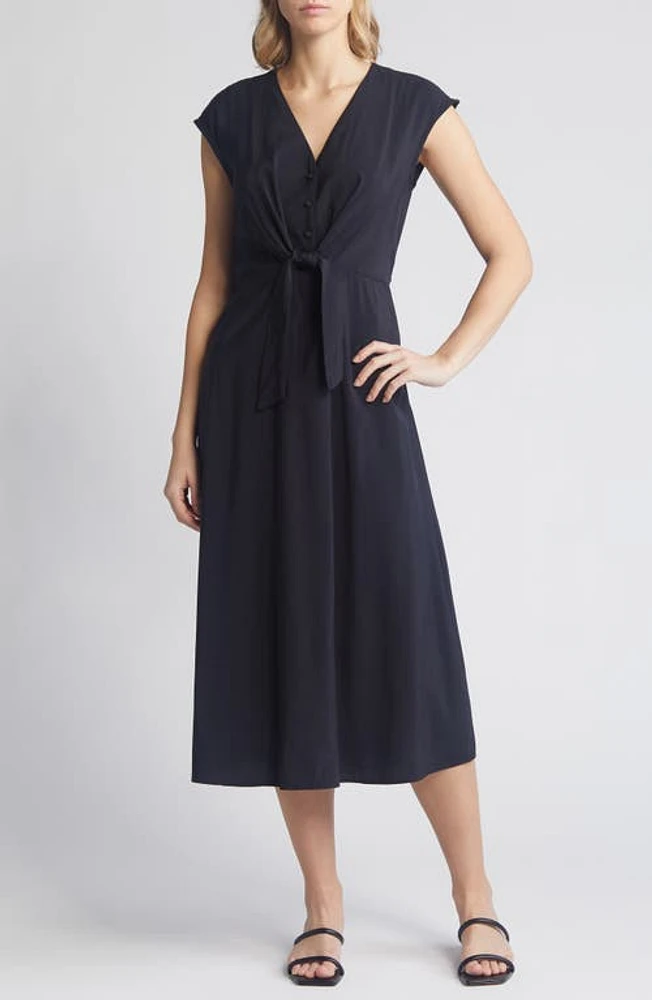 Julia Jordan Tie Waist Midi Dress Black at Nordstrom,