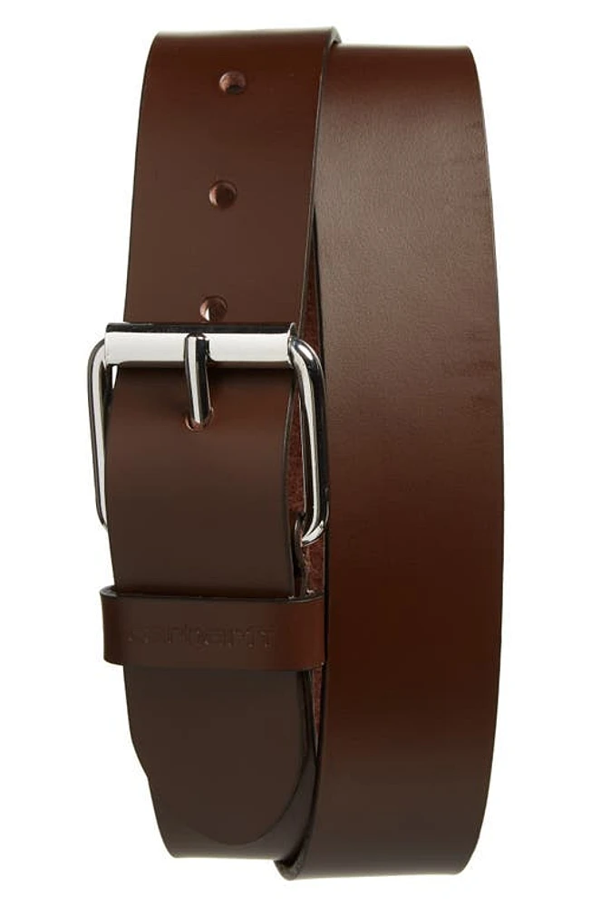 Carhartt Work In Progress Carthartt Work in Progress Script Leather Belt in Dark Brown /Silver at Nordstrom, Size Small