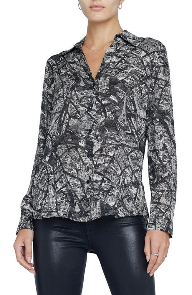 L'AGENCE Nina Paris Map Print Silk Shirt Black/Ecru Of at Nordstrom,