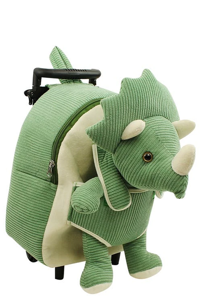 Popatu Kids' Dino Trolley Rolling Backpack with Removable Stuffed Animal in Green at Nordstrom