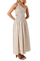 Petal & Pup Jordana Smocked Cutout One-Shoulder Maxi Dress Brown Stripe at Nordstrom,