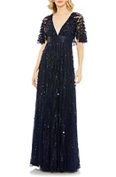 Mac Duggal Embellished Plunge Neck Tulle Column Gown Midnight at Nordstrom,