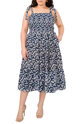 1.STATE Paisley Midi Sundress Tidal Navy at Nordstrom,