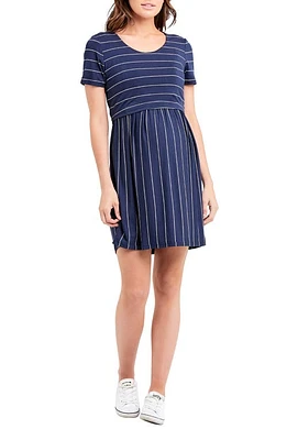 Stripe Maternity/Nursing Dress in Indigo /White at Nordstrom