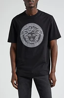 Versace Medusa Embroidered Cotton T-Shirt 1B000 Black at Nordstrom,