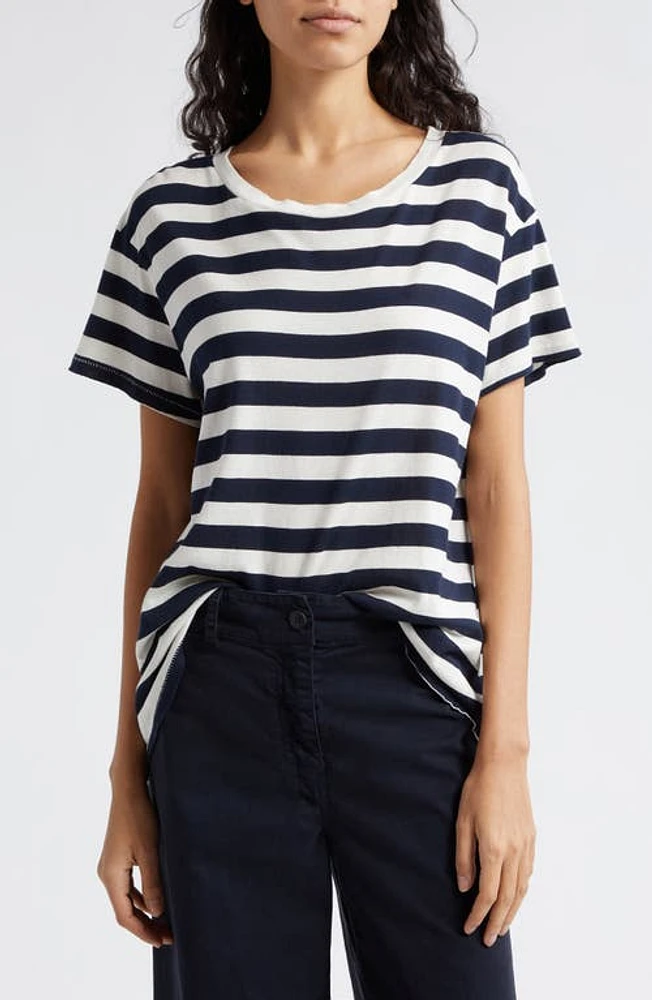 Nili Lotan Brady Stripe Cotton T-Shirt Dark Navy at Nordstrom,