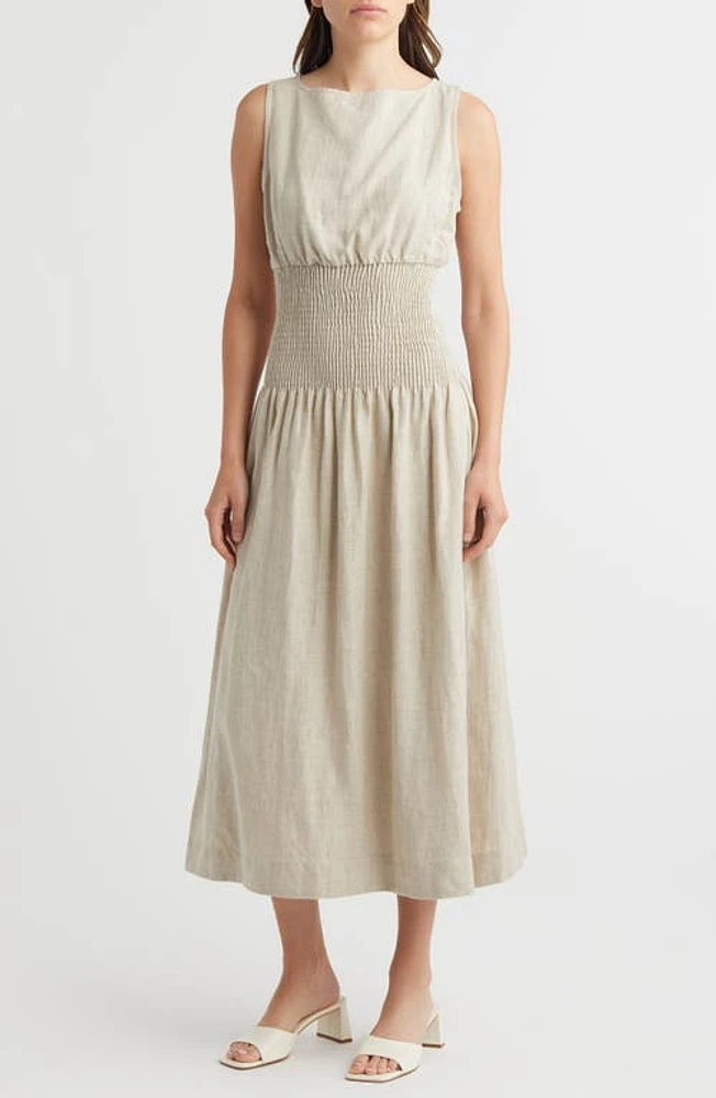 Faithfull the Brand La Canella Linen Midi Dress Natural at Nordstrom,