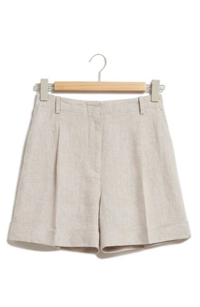 & Other Stories Pleated High Waist Linen Shorts Beige Dusty Light at Nordstrom,