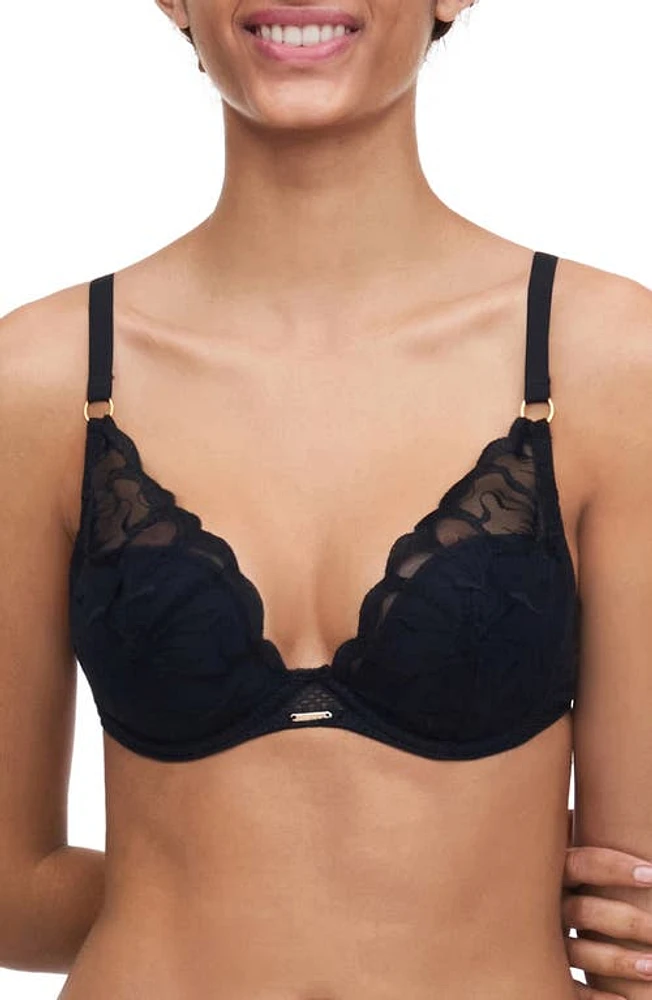 Chantelle Lingerie Fleurs Underwire Plunge Bra Black at Nordstrom,