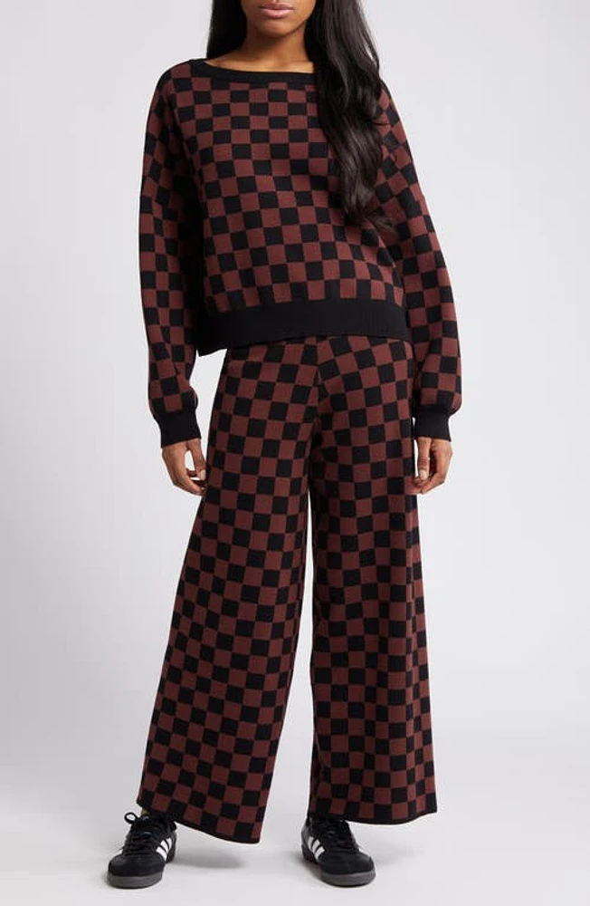 Dressed Lala Check Sweater & Pants Set Brown Black at Nordstrom,