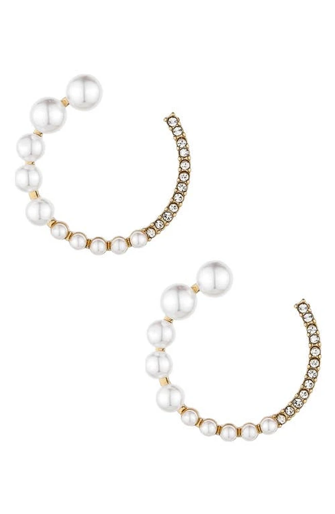 Ettika Crystal & Imitation Pearl Frontal Hoop Earrings in Gold at Nordstrom