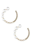 Ettika Crystal & Imitation Pearl Frontal Hoop Earrings in Gold at Nordstrom