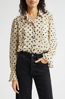 Cinq à Sept Estelle Polka Dot Button-Up Shirt Gardenia/Black at Nordstrom,