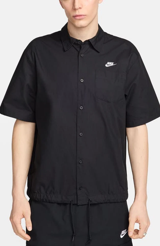 Nike Club Venice Short Sleeve Drawstring Hem Cotton Button-Up Shirt at Nordstrom,