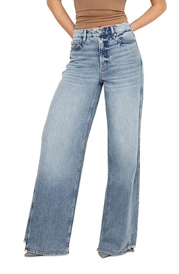 Good American Skate Ripped Hem Wide Leg Jeans Indigo667 at