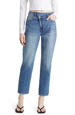 HIDDEN Jeans Crossover High Waist Straight Leg Medium Dark Wash at Nordstrom,